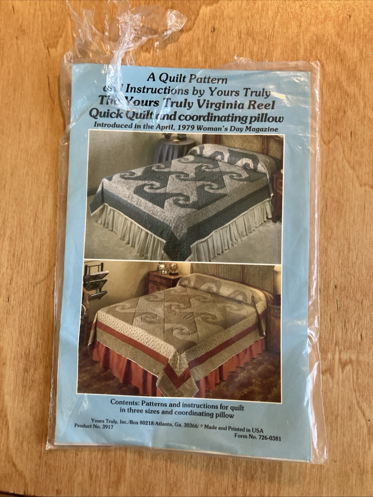 1979 Yours Truly 3 Sizes Quilt & Pillow Pattern "Virginia Reel" #3917