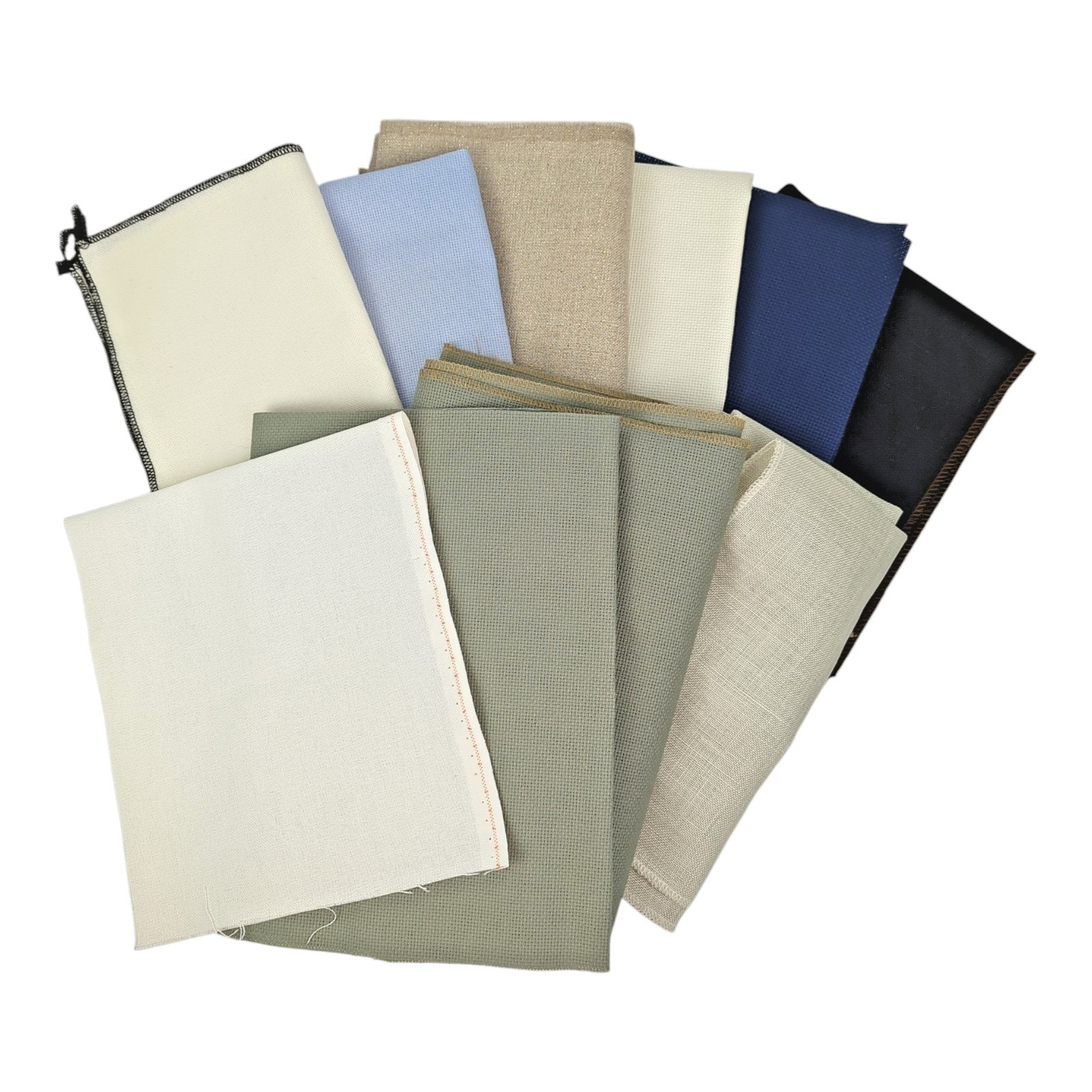 Mixed Lot 11pc Premium Counted Cross Stitch Fabric 14-32ct Blue Ivory Gold Black