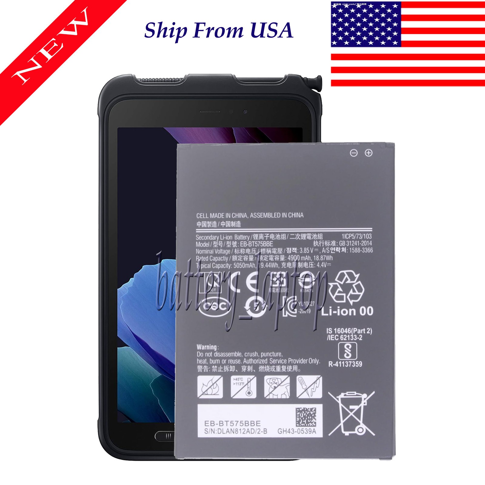 Replacement Battery for Samsung Galaxy Tab Active 3 SM-T570 SM-T575 EB-BT575BBE