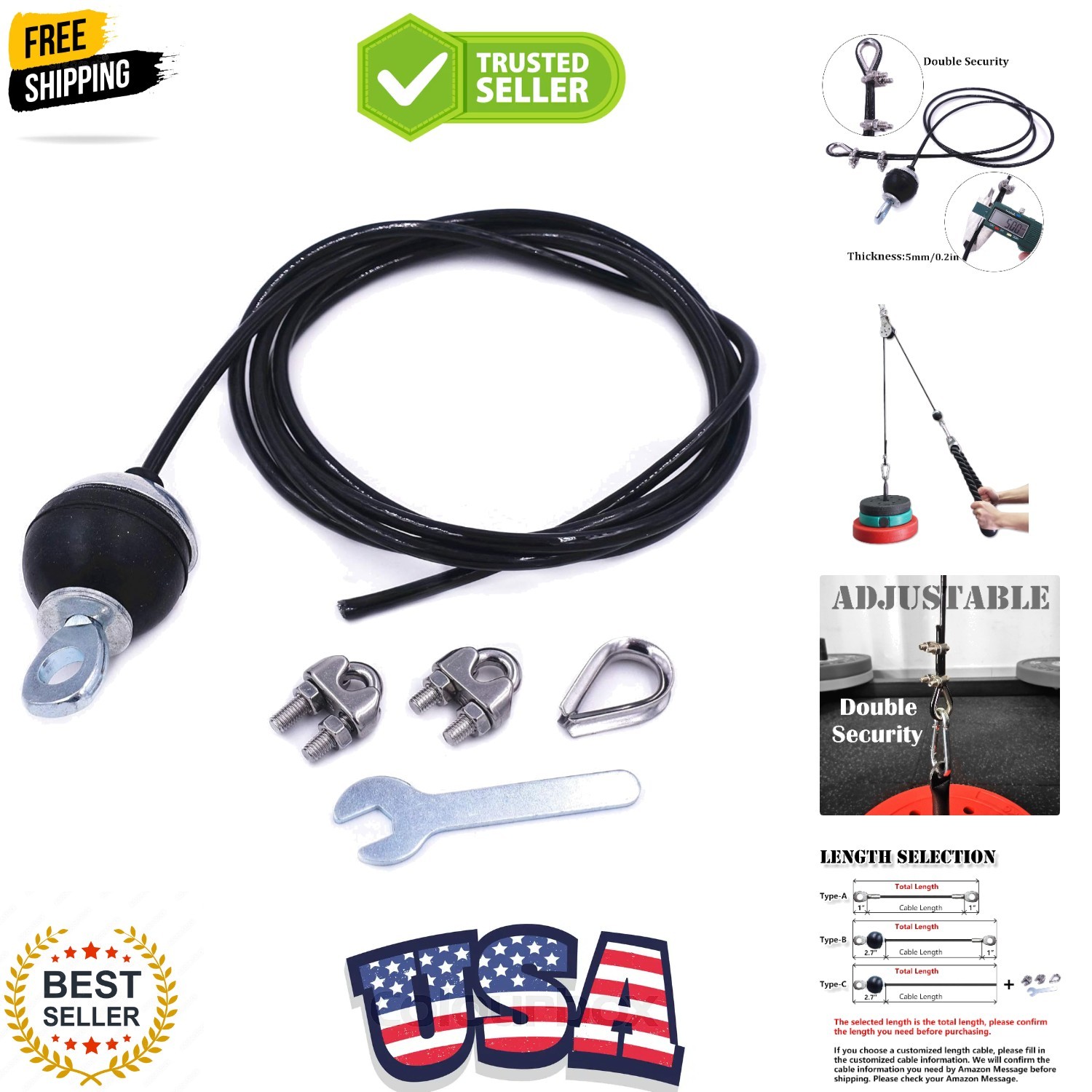 Fitness Gym Replacement Cable Fitness Pulley Thick 5mm Heavy Duty Steel Wire ...