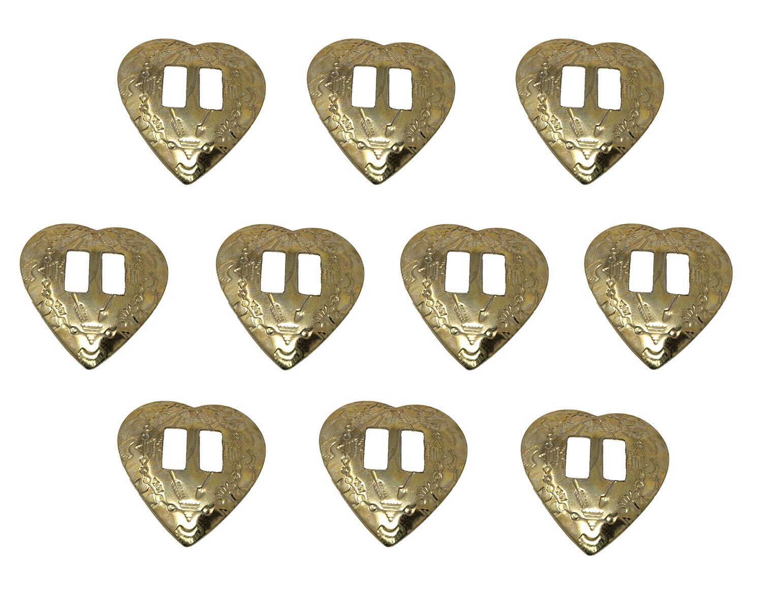 10 pcs Gold Tribal Heart Metal Western Slotted Conchos Bolo Belt Leather Crafts
