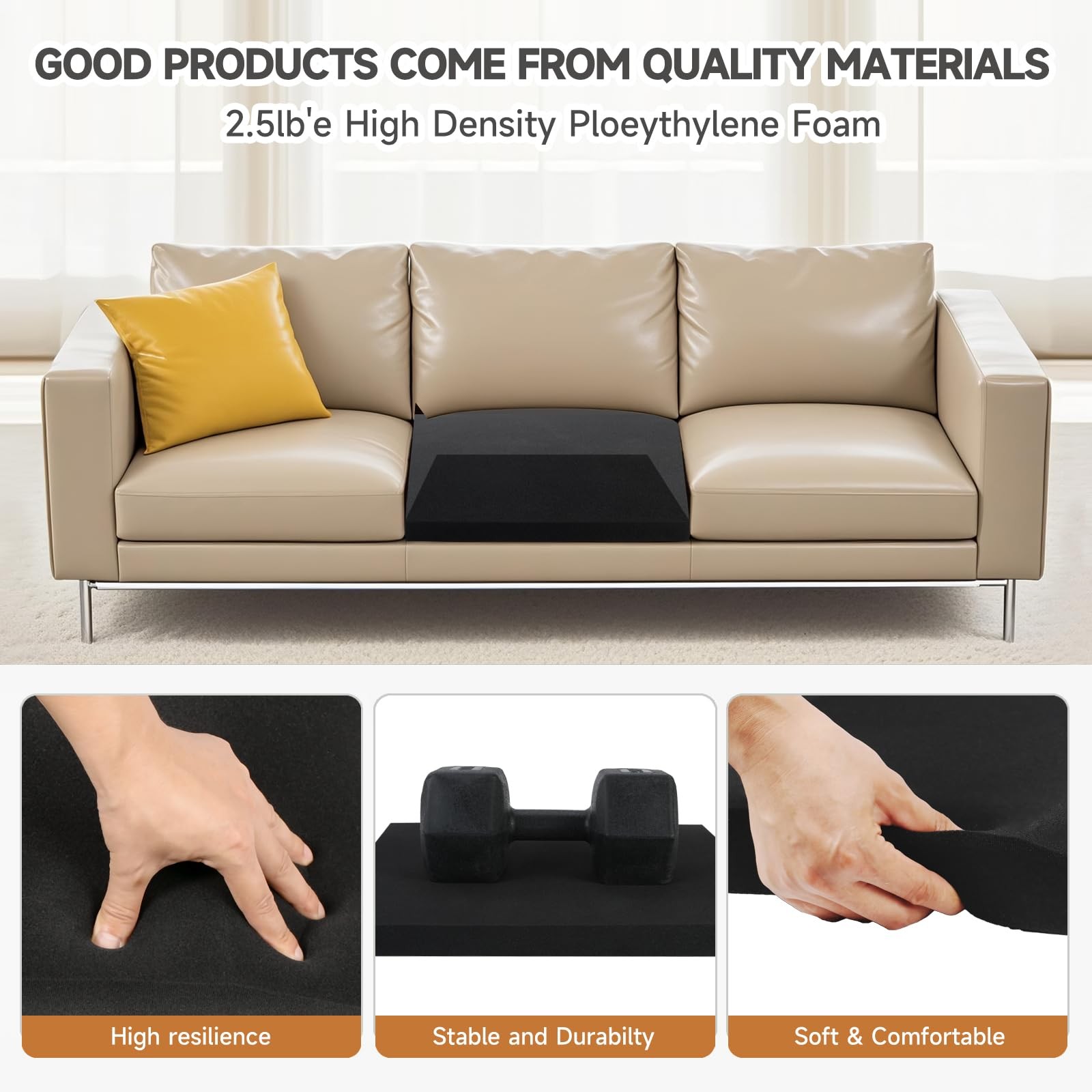 22×22 Couch Cushion Support for Sagging Seat, 3-Pack 40D Square High-Density ...