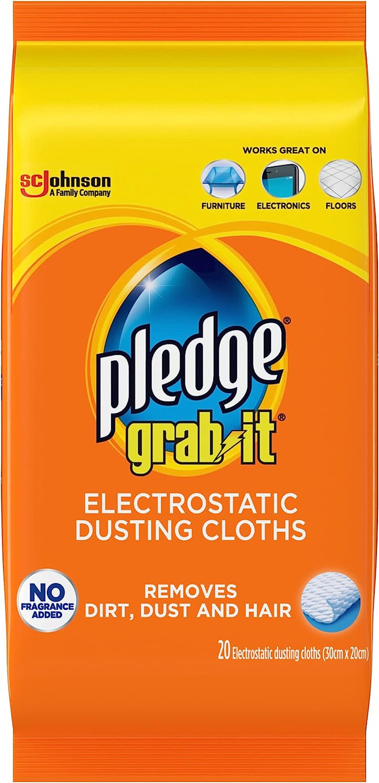 Grab-It Electrostatic Dusting Cloths 20 Pack | Disposable Dust Wipes, Attracts D