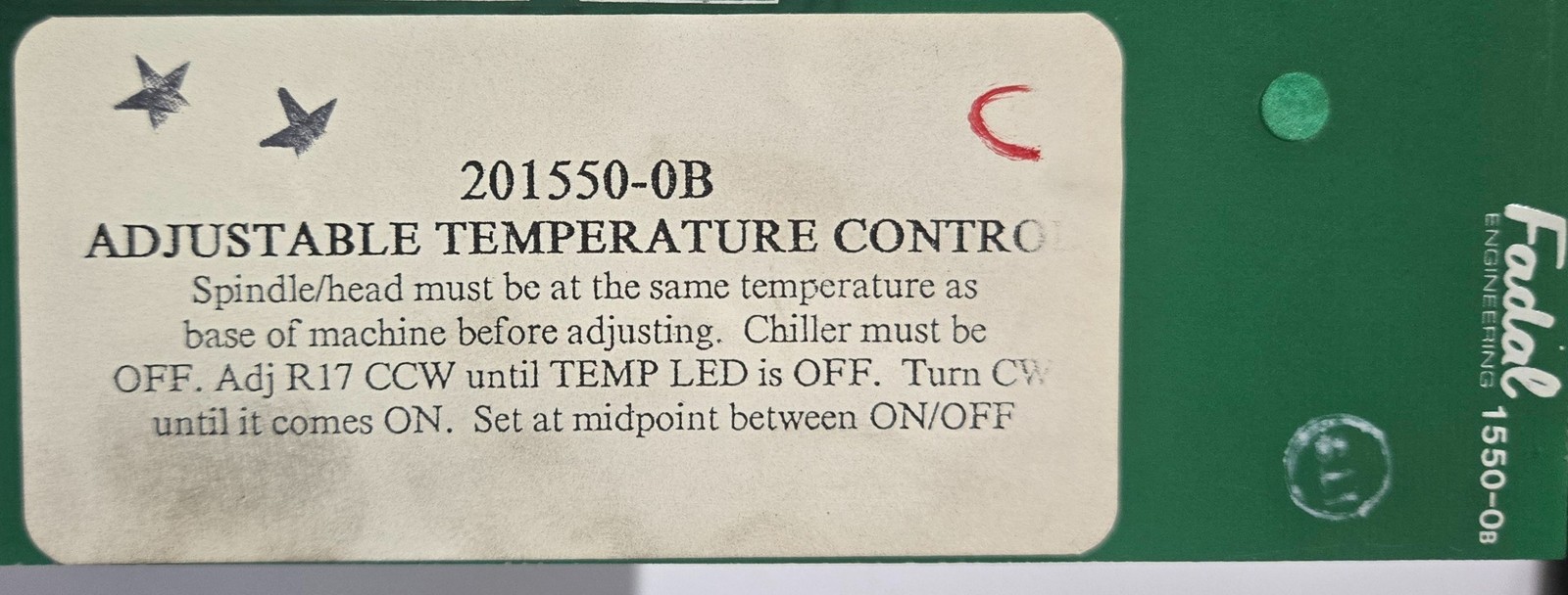Fadal 201550‑0B CNC PCB - Adjustable Temperature Control Board USED