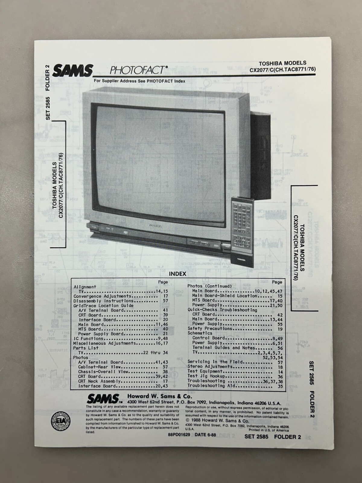 Toshiba CX2077 Service Manual Sams Photofact Free Shipping