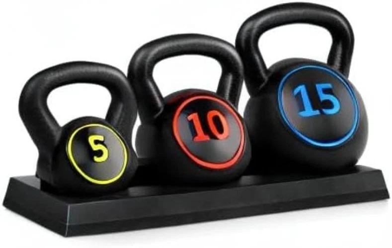 Versatile Exercise Kettlebell Set (5-15lb) with Storage Rack for Optimal Fitness
