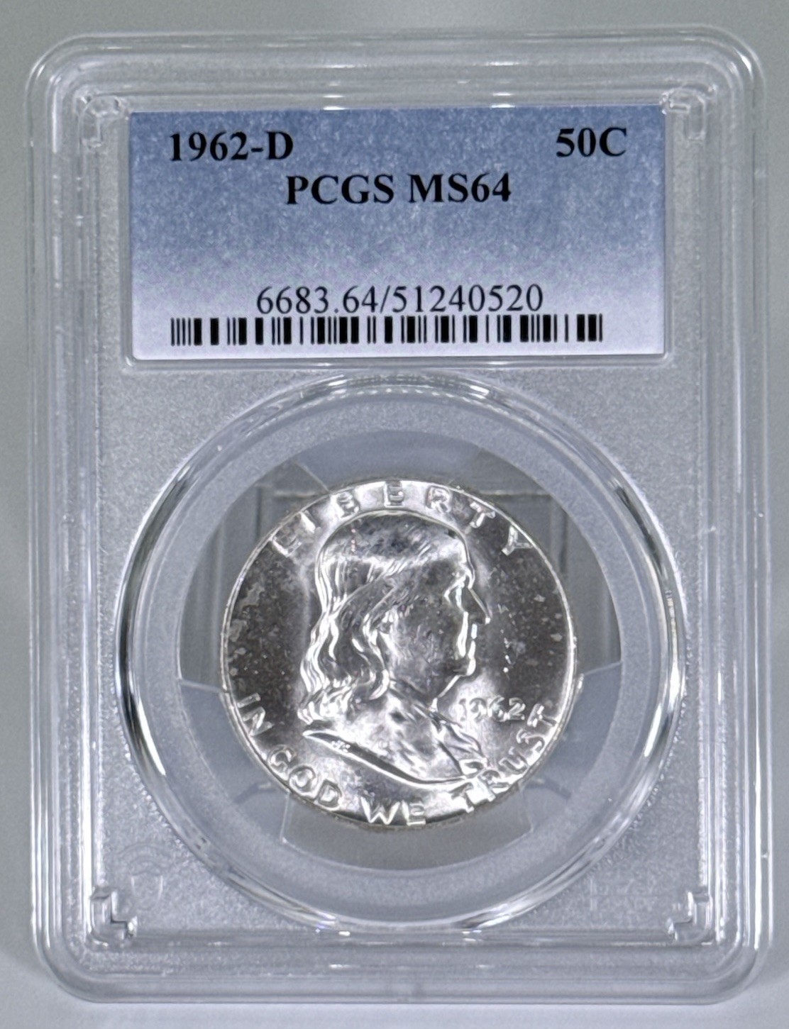 MS64 1962-D Franklin Half Dollar PCGS Blue Label *0520