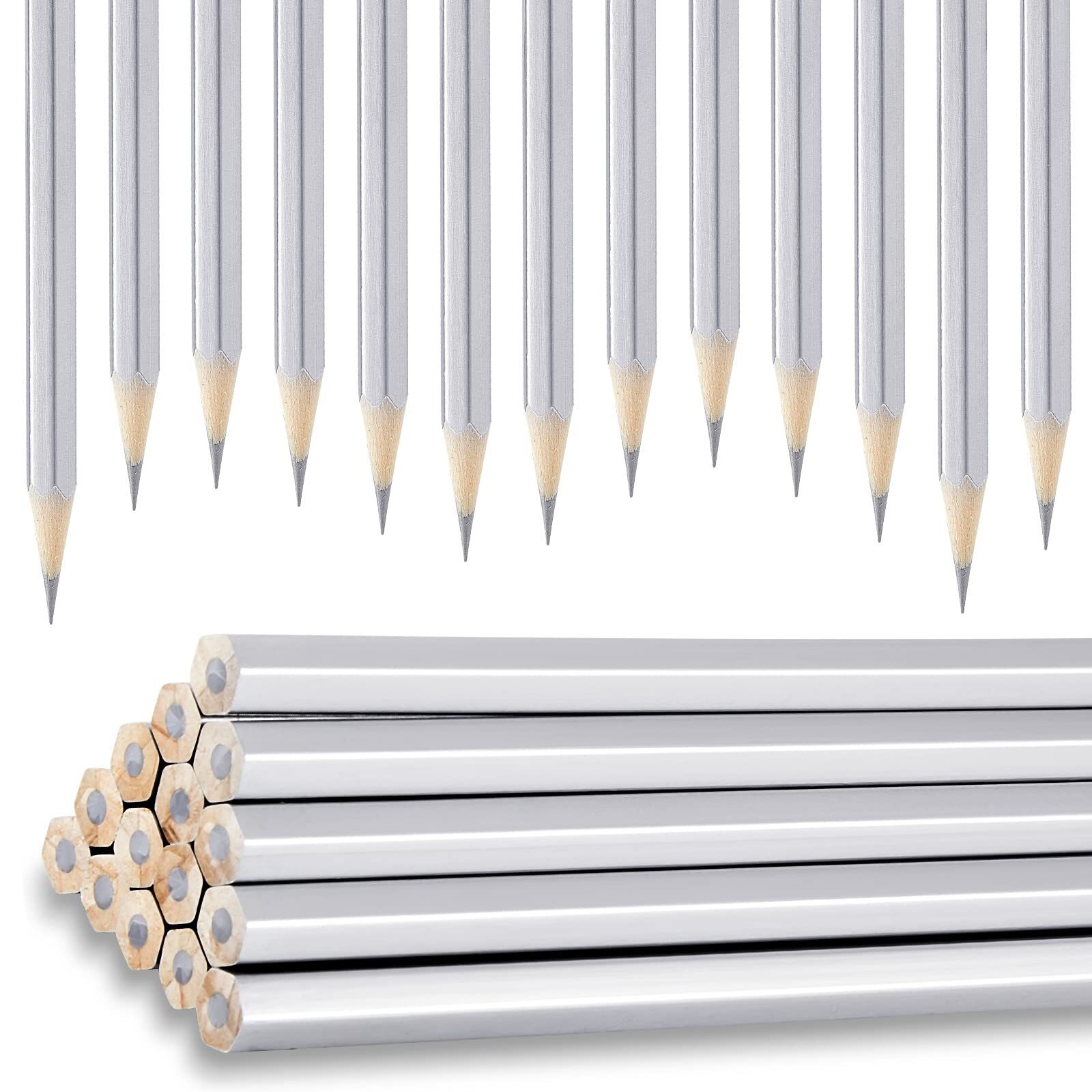 24 Pack Metallic Marking Silver Pencil for Construction Carpenters Welders