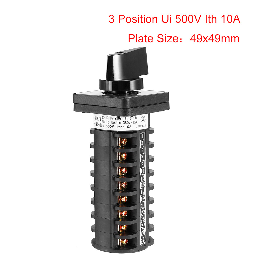 Changeover Switch 3 Position Rotary Selector Cam Switch 32 Terminal Latching 10A