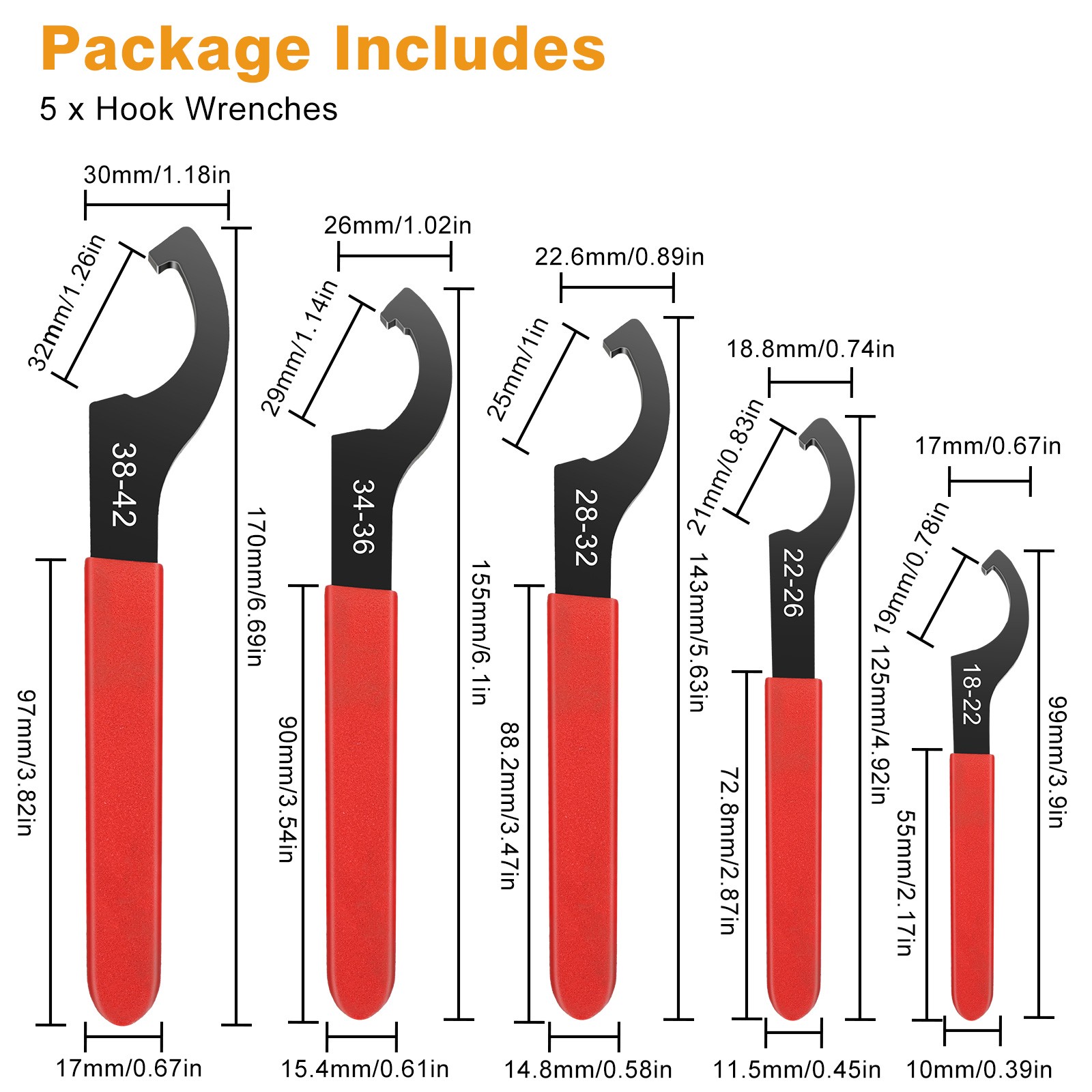 5x Spanner Coilover Wrench Set Shock C-Shape Spanner Adjustable Tool Hook Wrench