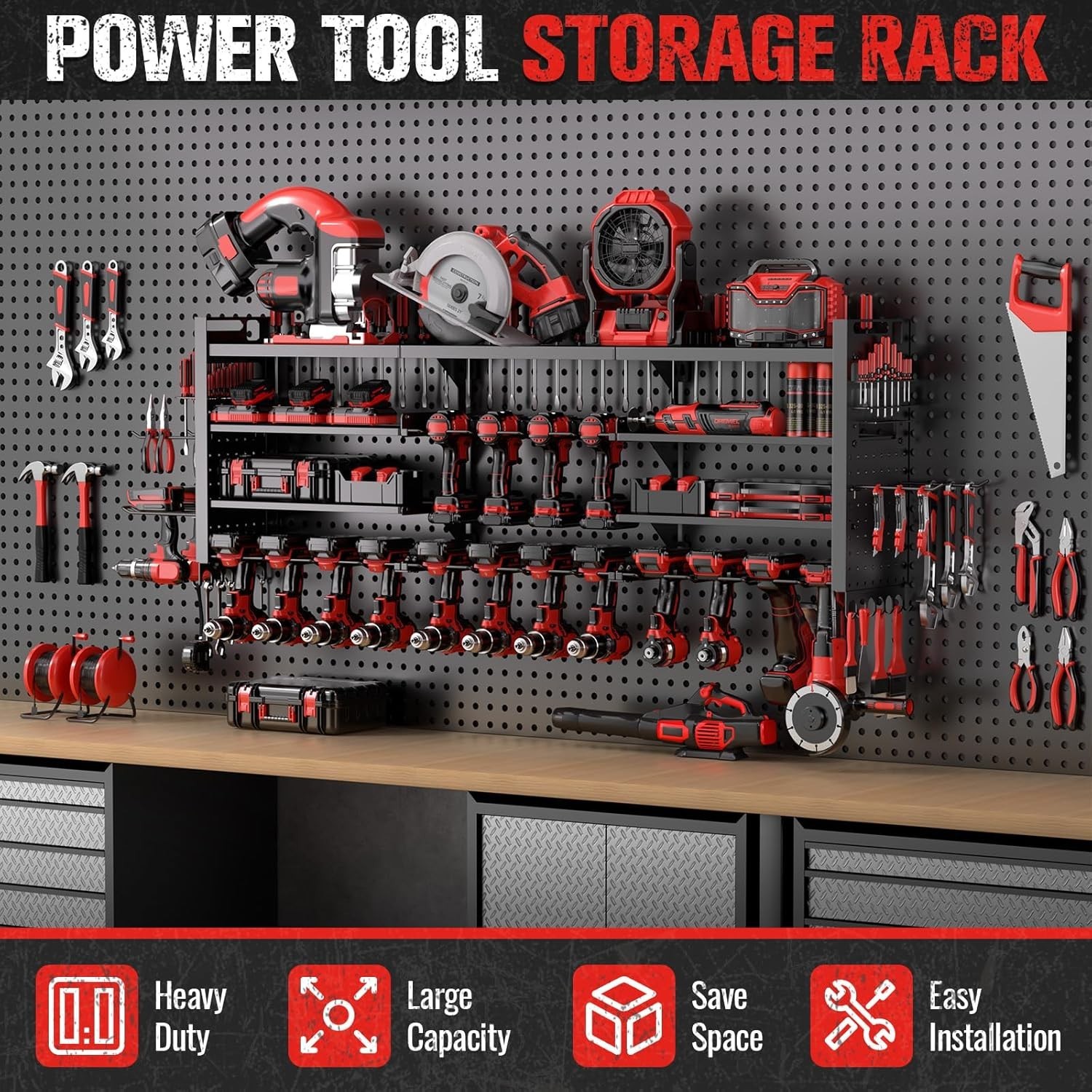 49.8" Power Tool Organizer Wall Mount 4-Layer Heavy Duty Tool Rack