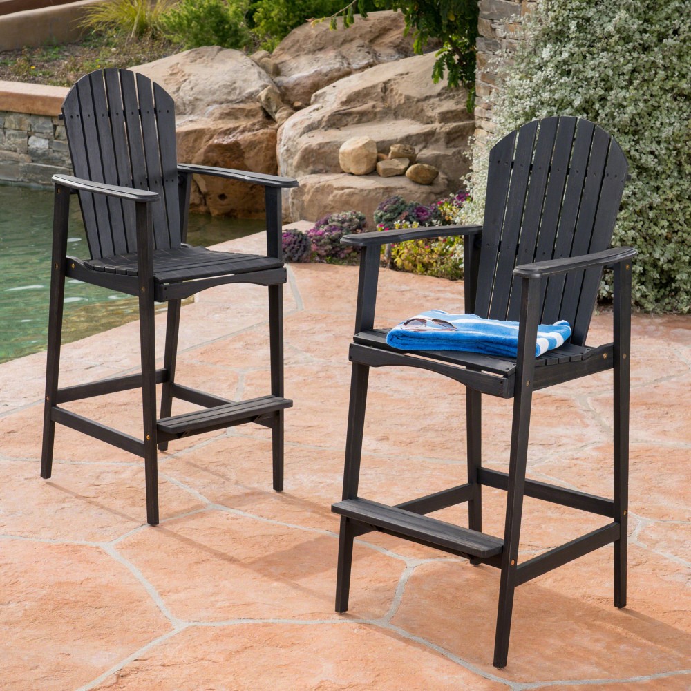 Outdoor Acacia Wood Adirondack Barstools Set of 2 Dark Gray