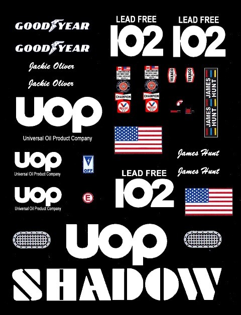 #102 UOP Shadow Can Am James Hunt or Jackie Oliver 1/32nd Scale Slot Car Decals