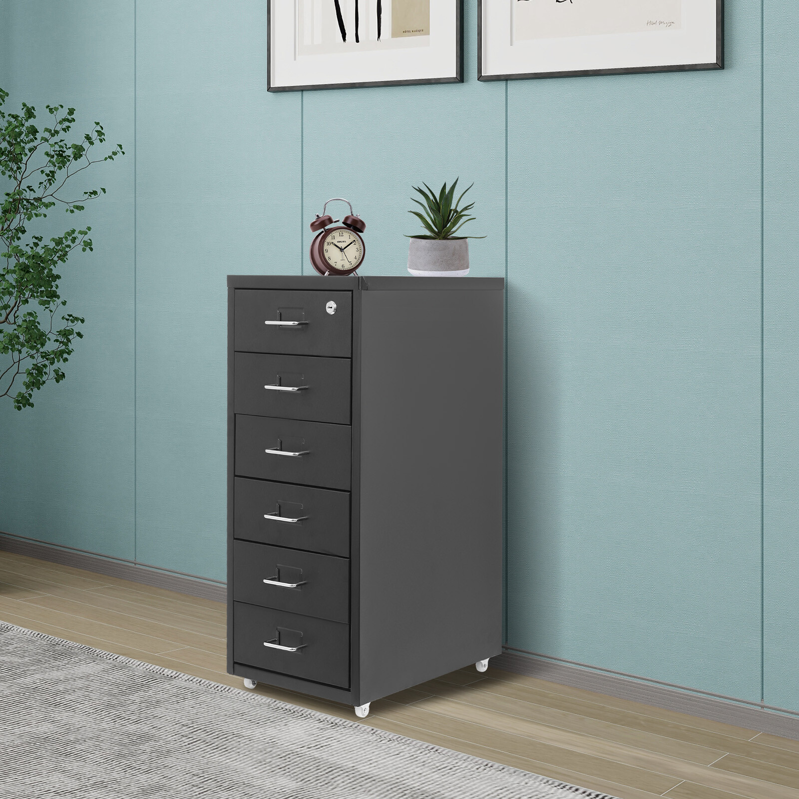 6 Tiers File Cabinet with Lock Metal Vertical Filing Cabinet for Office Home