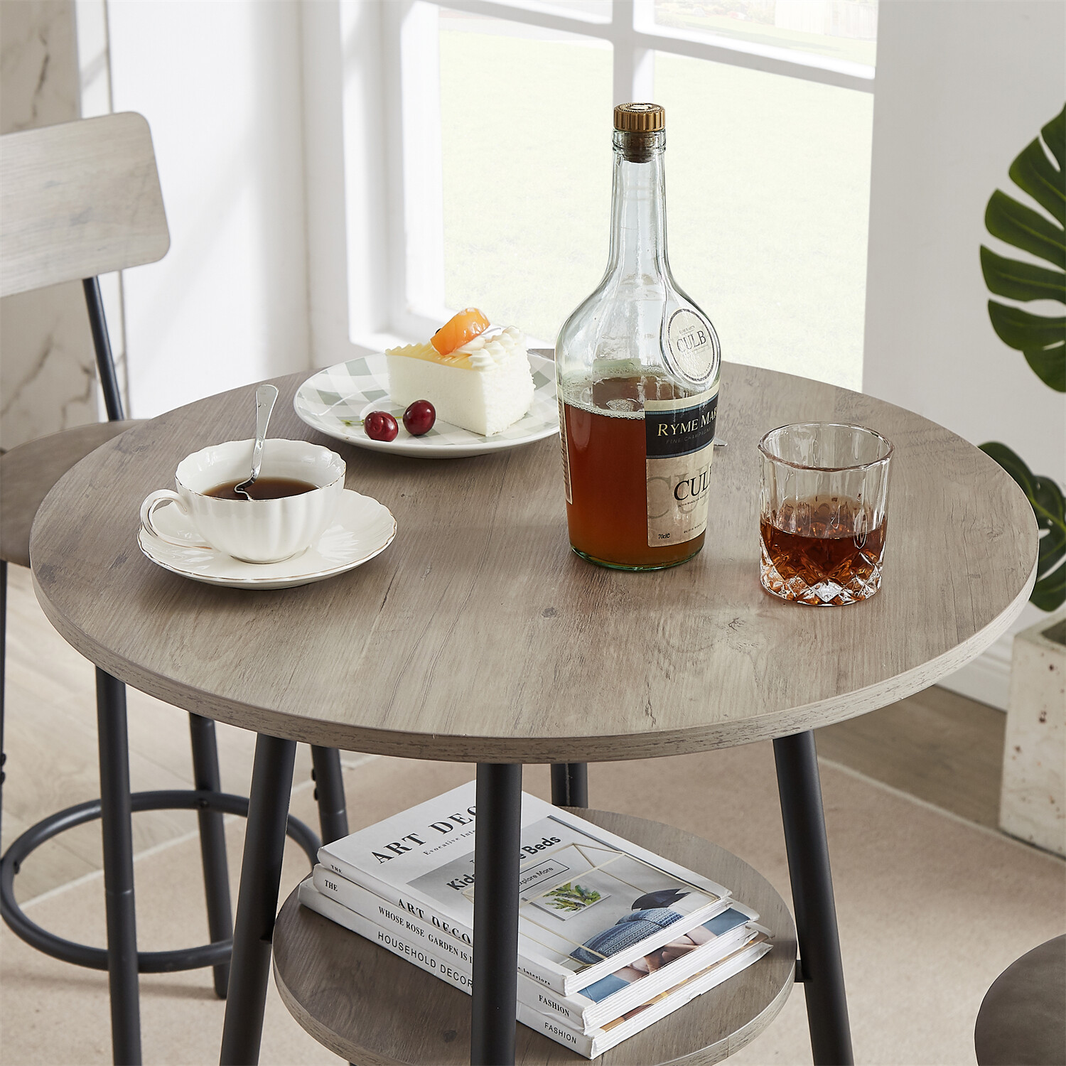 3 Piece Bar Table Set Counter Height Kitchen Table w/ 2 Upholstered Stools US