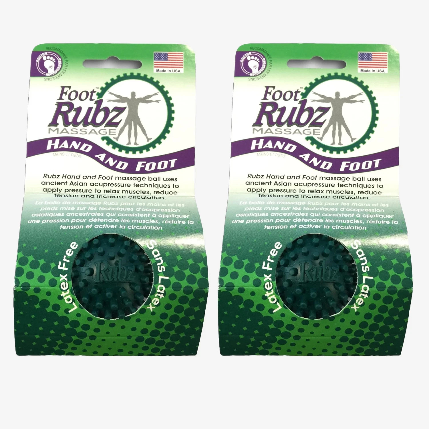(2 Pack) Foot Rubz Massage Ball for Feet & Hands - Nerve Relief - Made in USA!