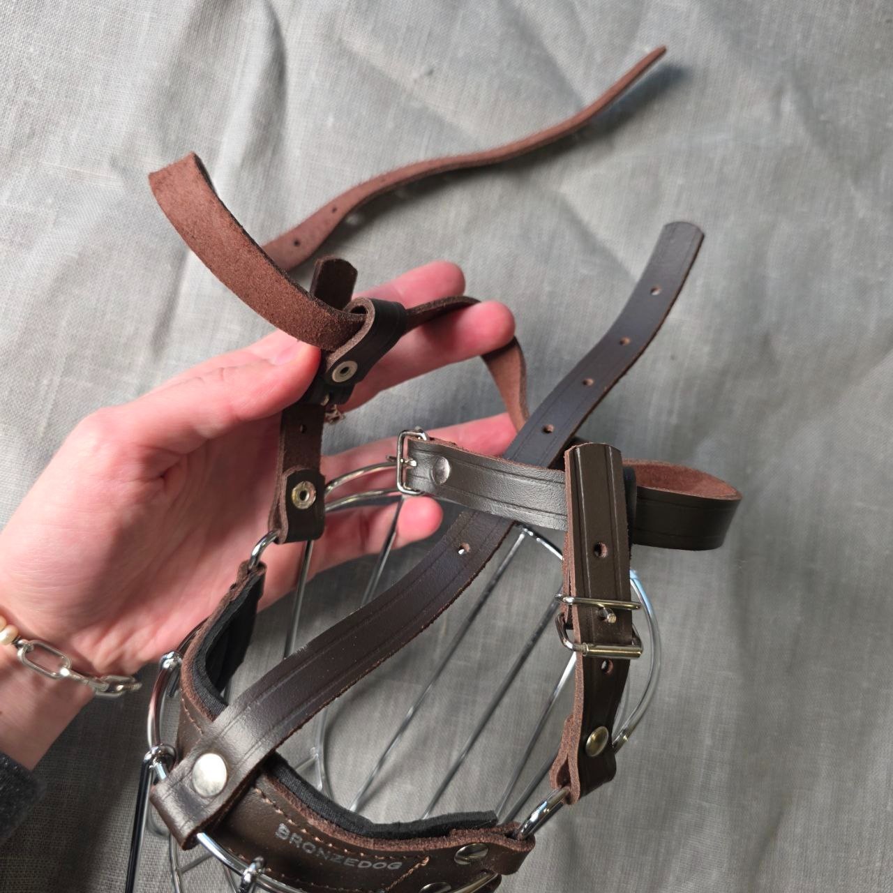 BRONZEDOG Muzzle Metal Mask Leather Straps for Large Dogs