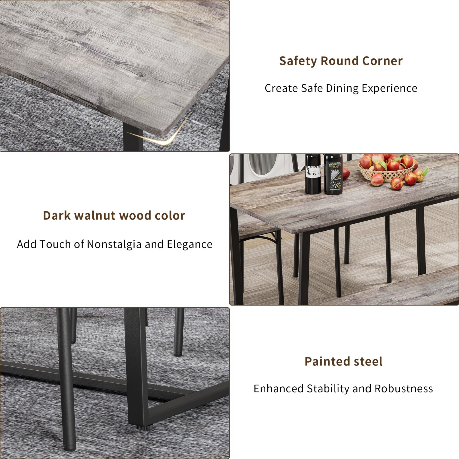 Industrial 4-Pc Table Chair Set Solid Backrest Durable Style