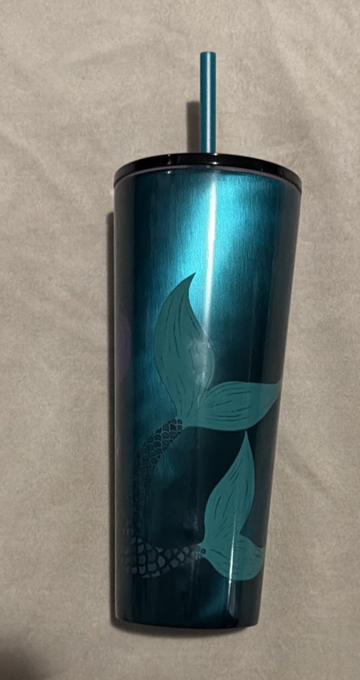 Starbucks Tumbler Mermaid Scales Green Purple Iridescent Cold Cup With Straw