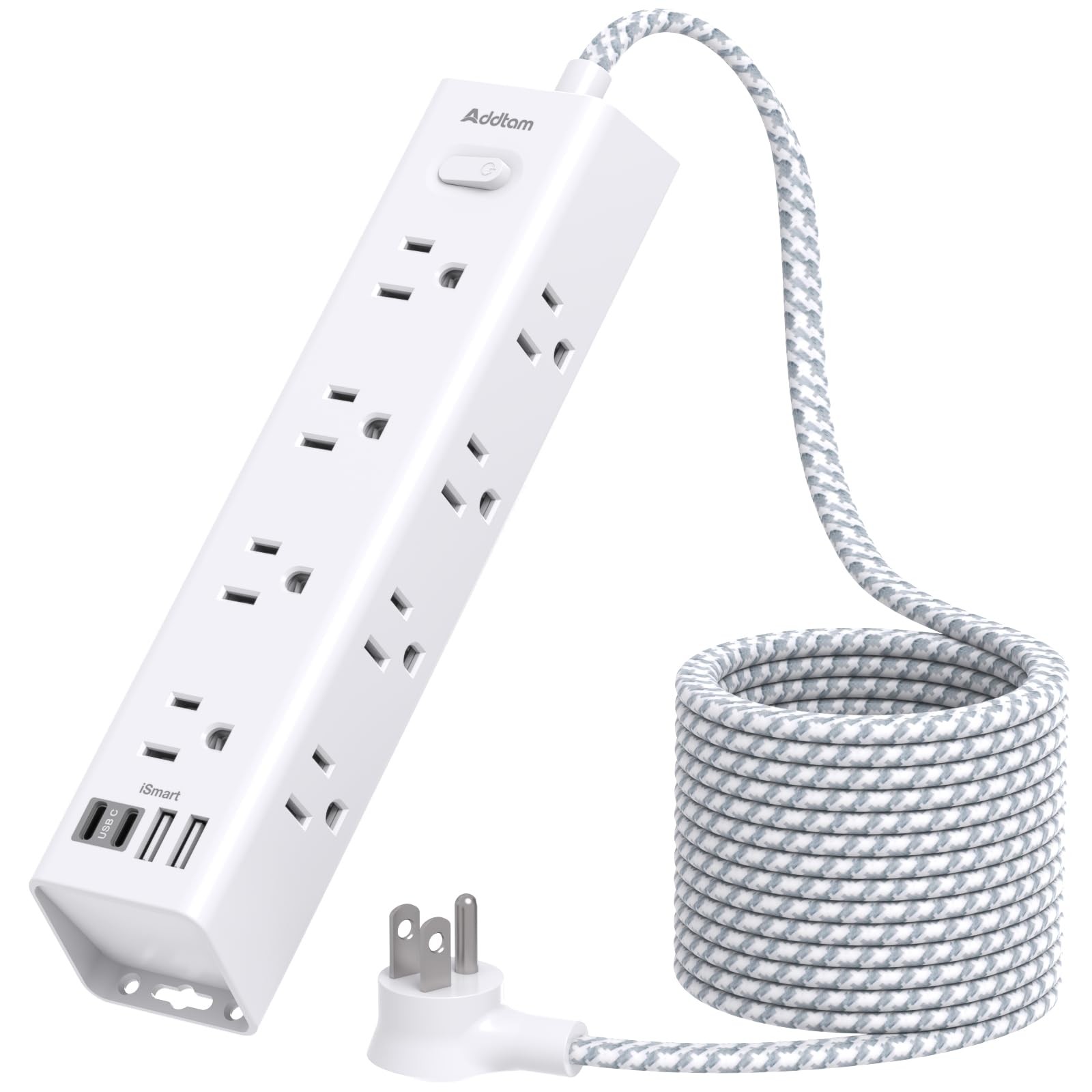 Surge Protector Power Strip - 10 FT Extension Cord, 10FT, White