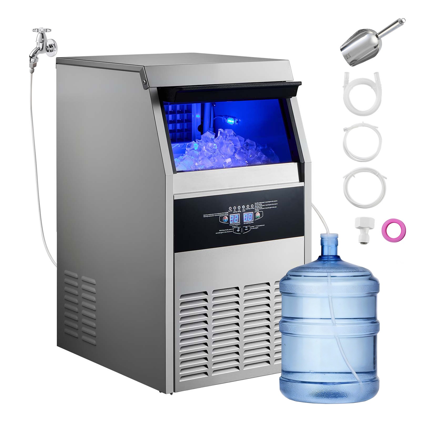 Uimoso 150lbs/24h Commercial Ice Maker Built-in Ice Cube Machine 16-30lb Storage