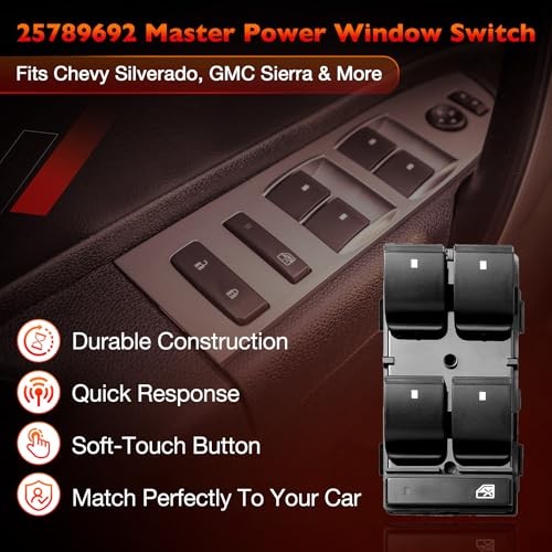 Fits Silverado & Sierra 1500 2500HD 3500HD - Driver Side, Master Window Switch