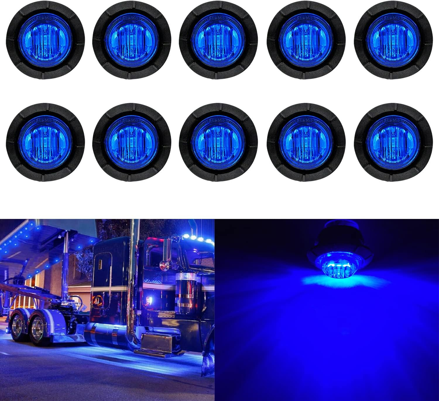 10 Pack Sealed Waterproof Mini round 3/4 Inch Blue LED Marker Lights Signal Ligh