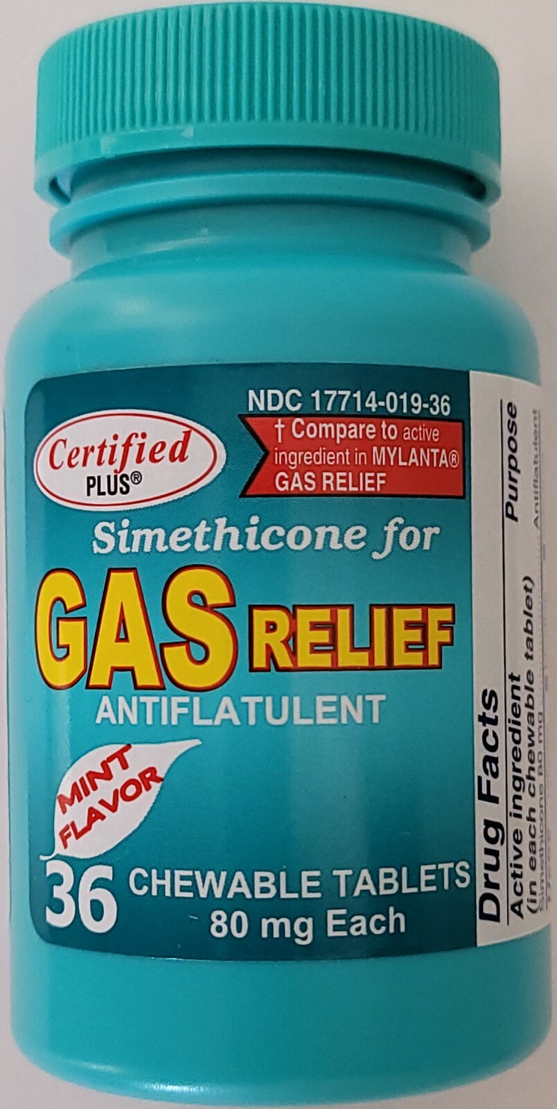 GAS RELIEF Bloating Pressure Chewable Mint Flavor Tablets 36/Pk