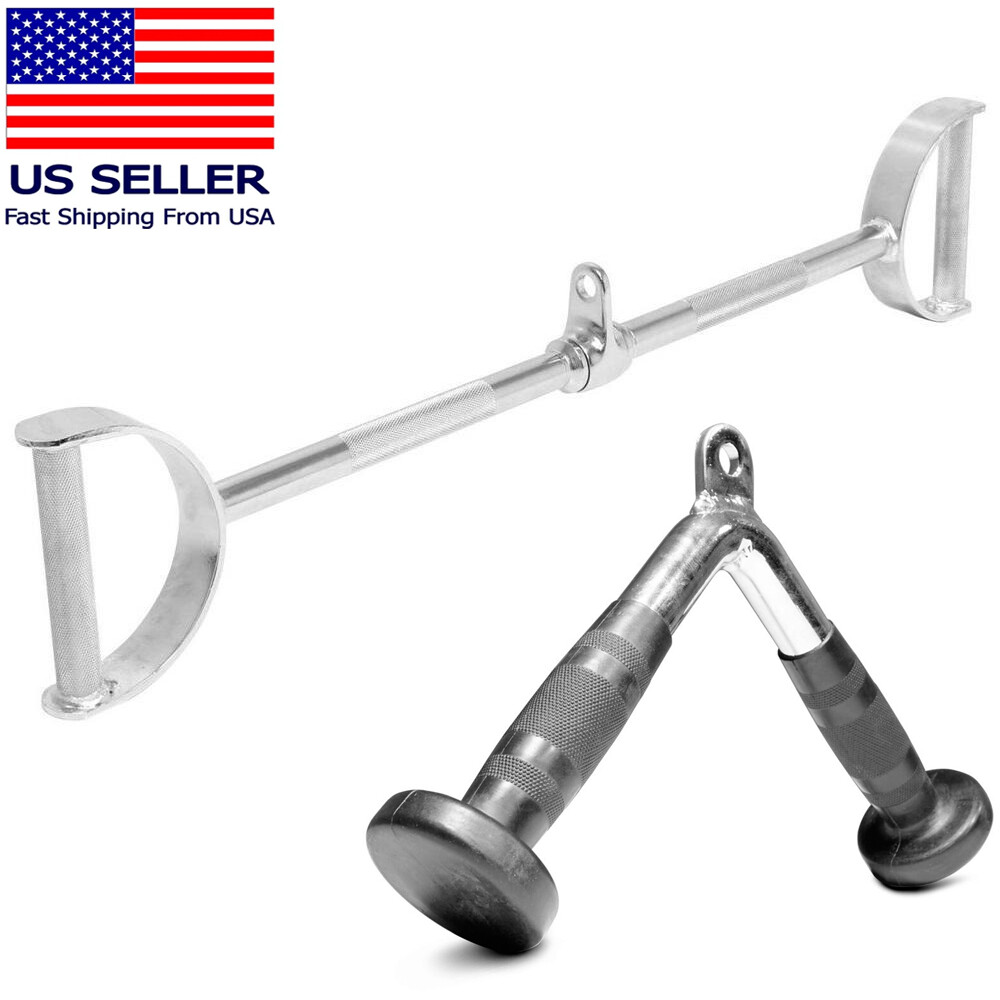FMTX Home Gym Tricep Cable Attachments: COMBO Flat LAT Bar V Rubber Handle 2PC