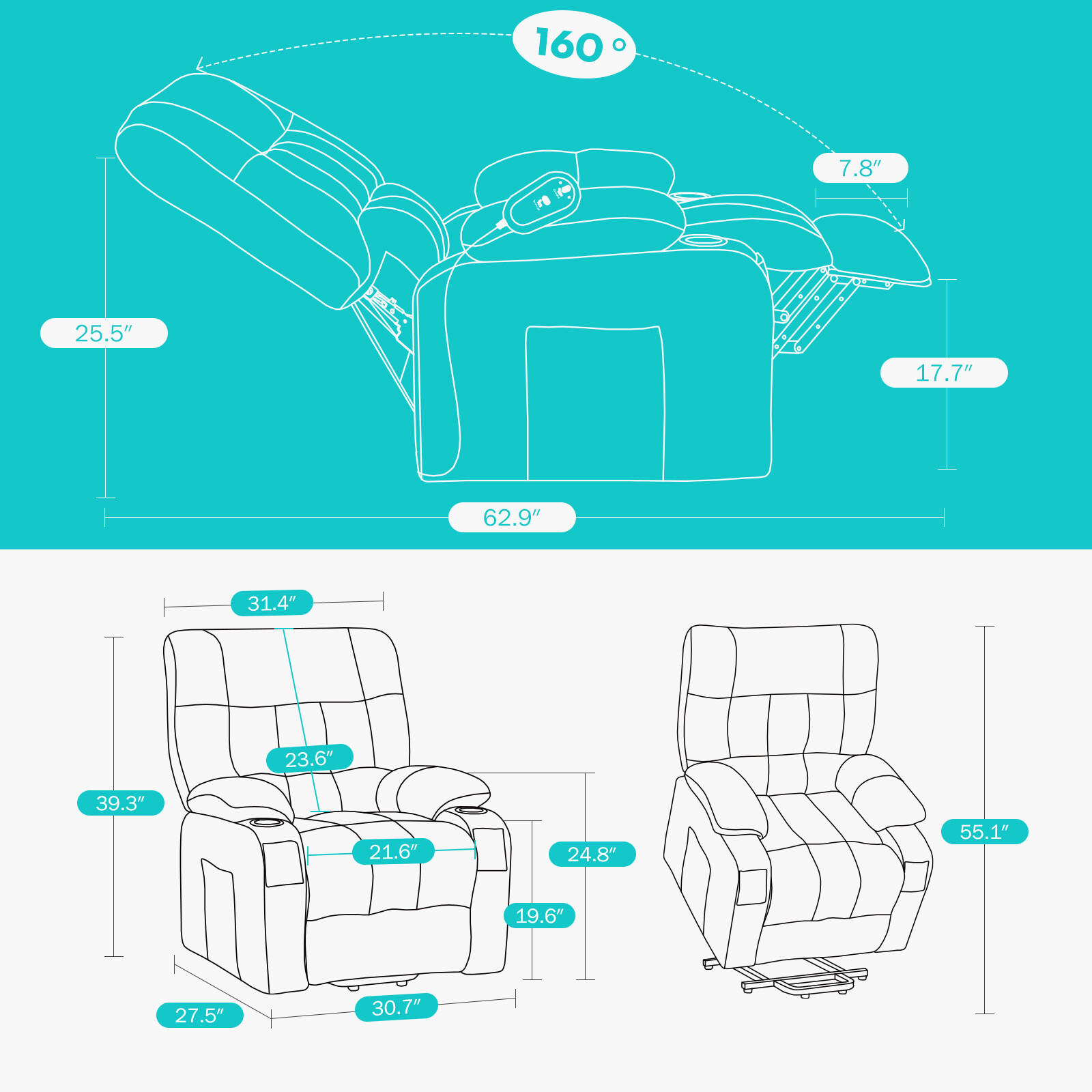 Elderly Motor Power Lift Recliner Sofa w/Massage&Heat Electric Lazy Lounge Chair