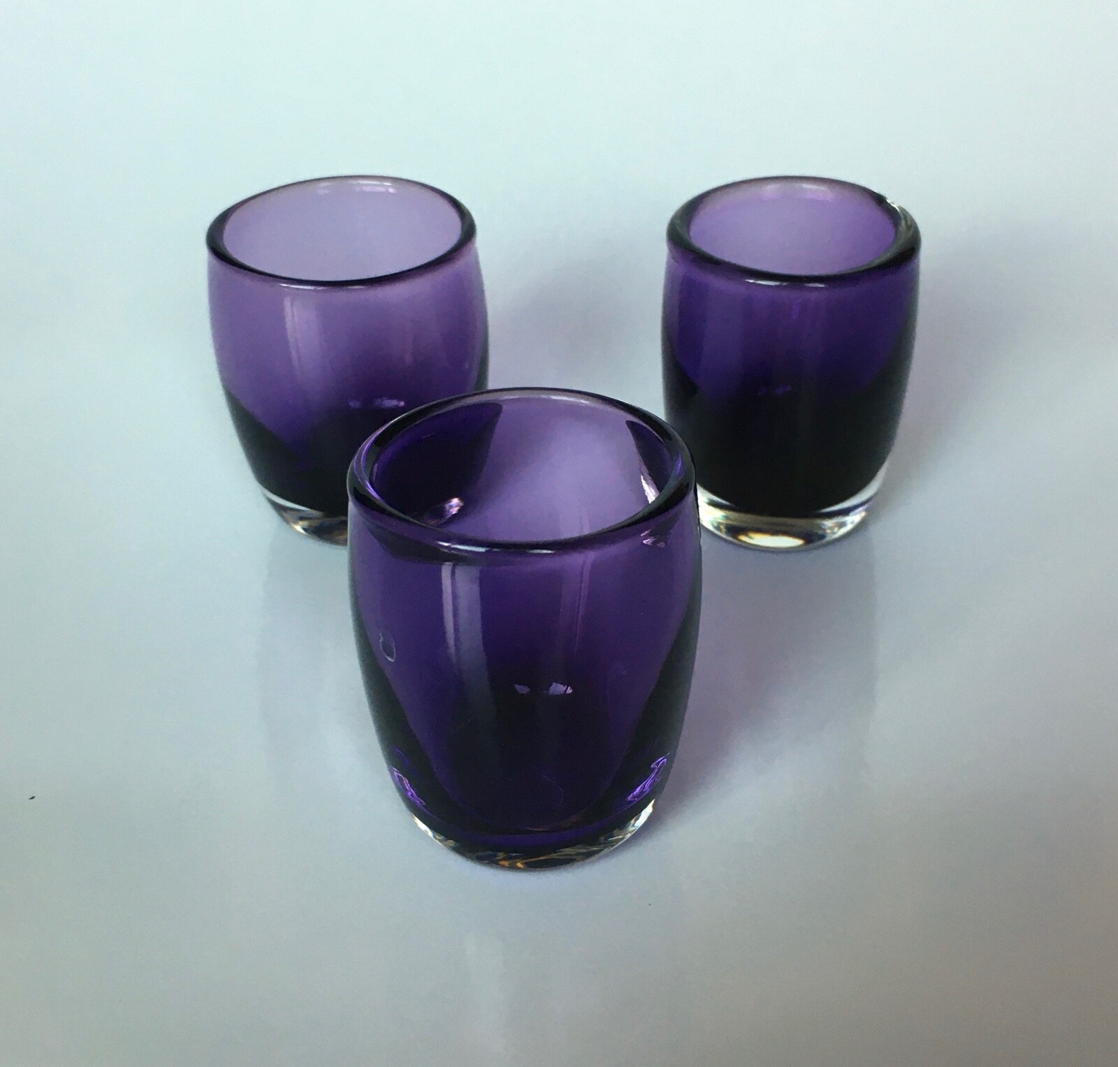 Purple Hand-Blown  Shot Glasses By K Dahl Glass Studios, Set of 3, Made In USA