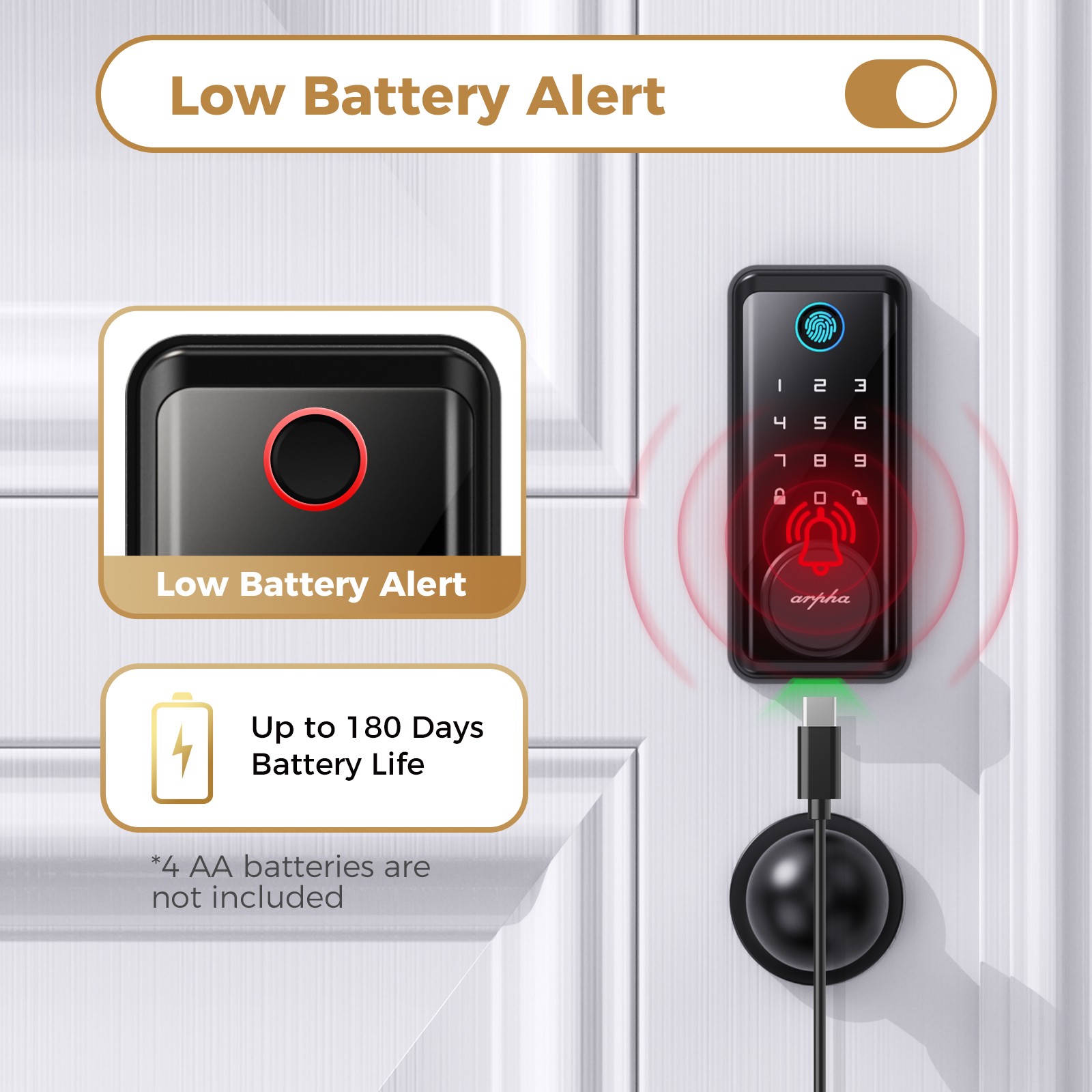 ARPHA Keyless Entry Smart Door Lock 50 Code Keypad Deadbolt Fingerprint Password
