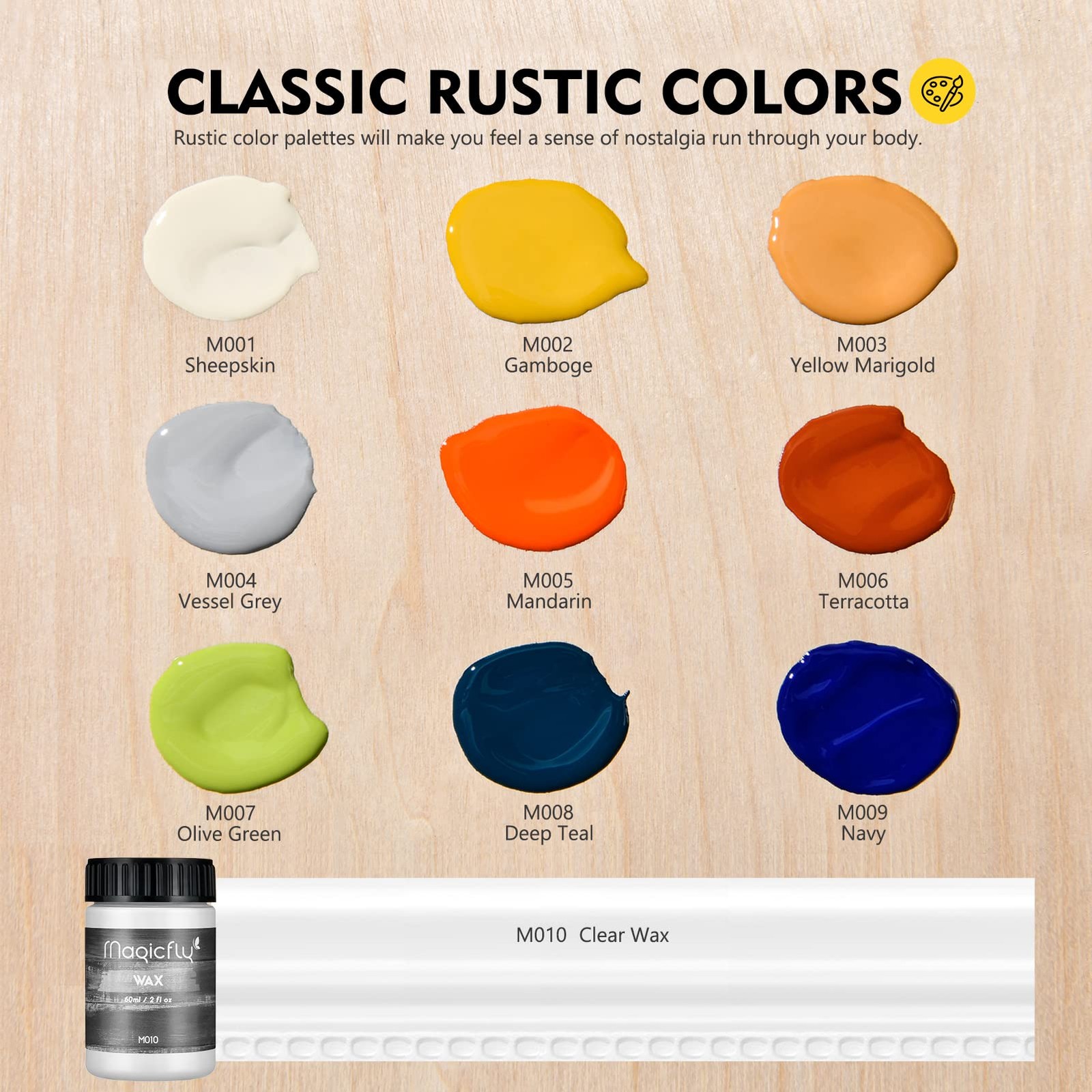 15 Pcs Chalk Furniture Paint Set 9 Colors Ultra Matte Finish Acrylic Craft Paint