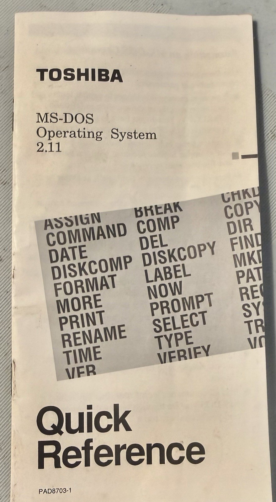 RARE VINTAGE 1980 TOSHIBA MS DOS OPERATING SYSTEM 2.11 QUICK REFERENCE GUIDE G