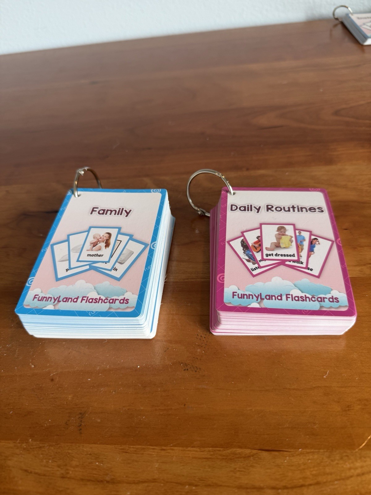 Set of 2 Decks of Vocabulary Cards: Family & Daily Routines, new mint, excellent