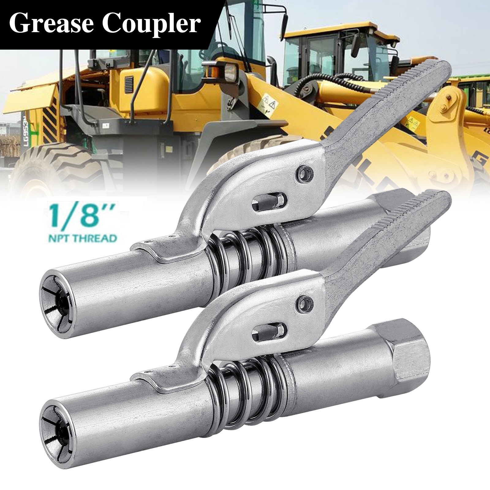 2 Pack Grease Gun Coupler High-Pressure Quick Release Lock Oil Injection Nozzles