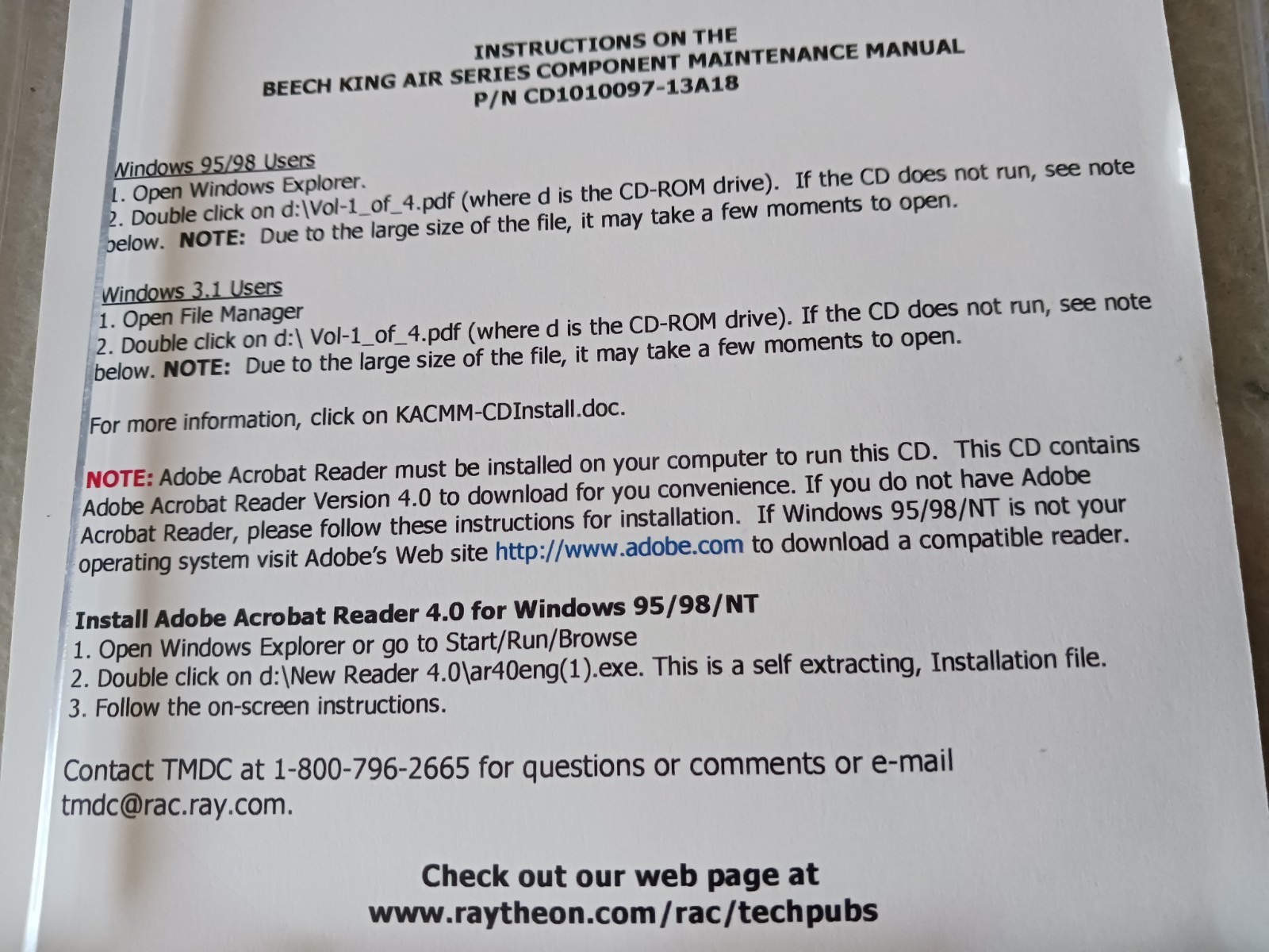 Beech King Air Series Component Maintenance Manual CD 1010097-13A18