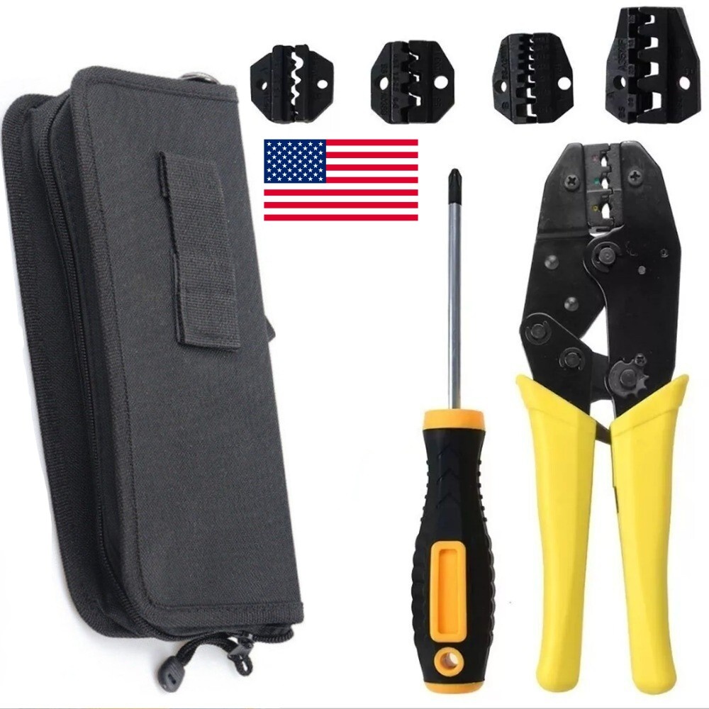 Ratcheting Crimping Tool Kit Cord End Terminals Wire Crimper Pliers w/ 8 Dies US
