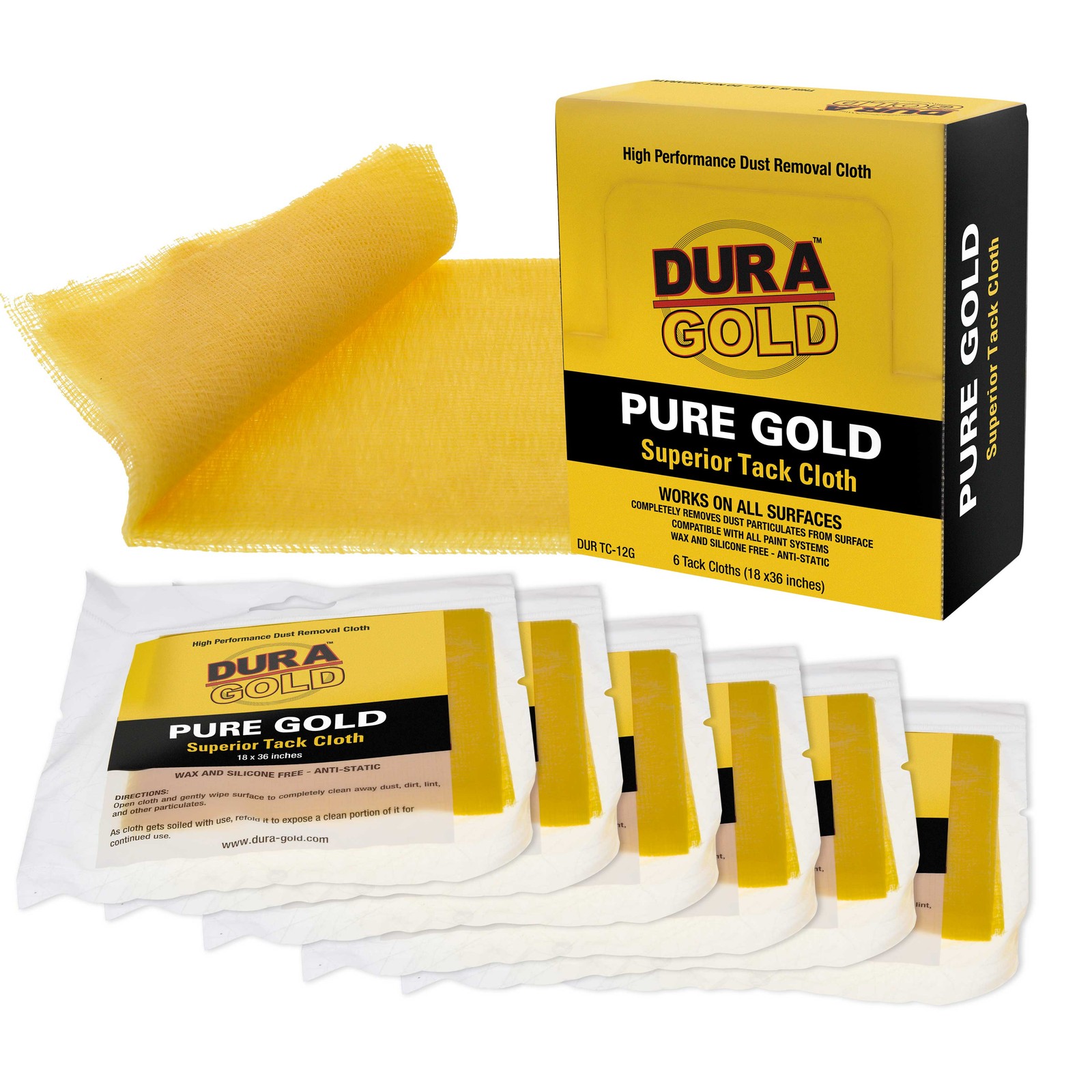 Dura Gold Tack Cloths, Box of 6 - Wax and Silicone Free Anti-Static Woodworker