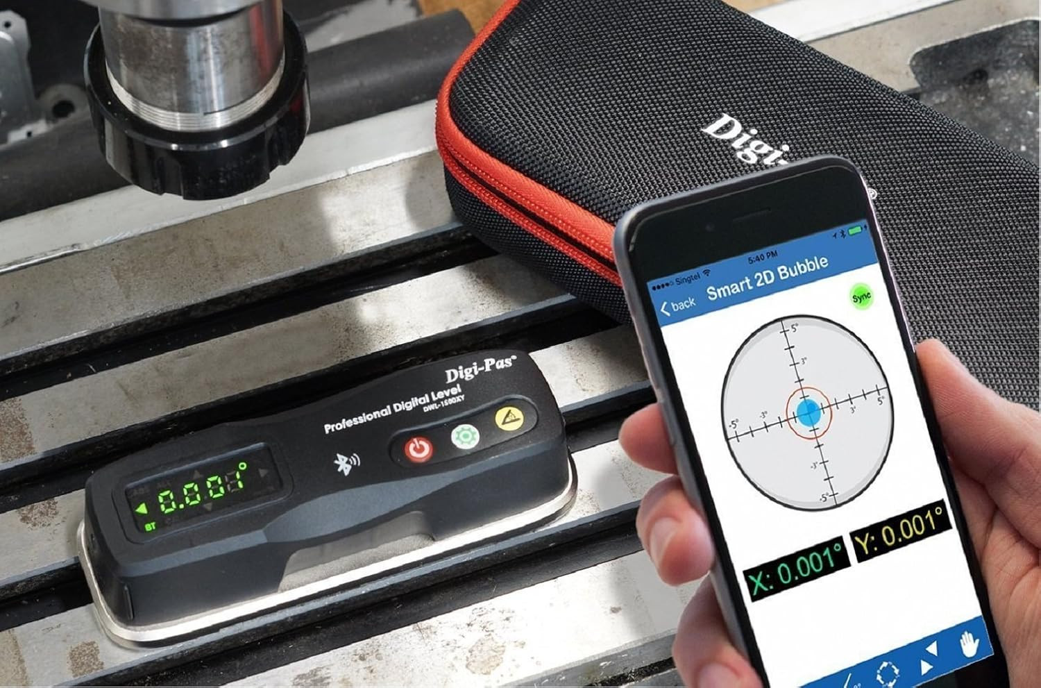 Bluetooth 2-Axis Precision Level DWL1500XY - 0.0002"/Ft Accuracy, Black