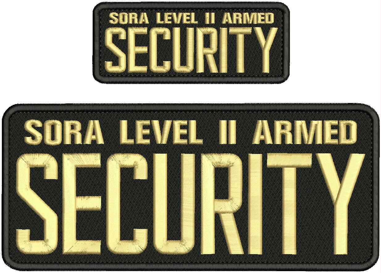 SORA LEVEL 2 ARMED SECURITY EMB PATCH 4X10 N 2X5 VELCR@ ON BACK TAN ON BLACK