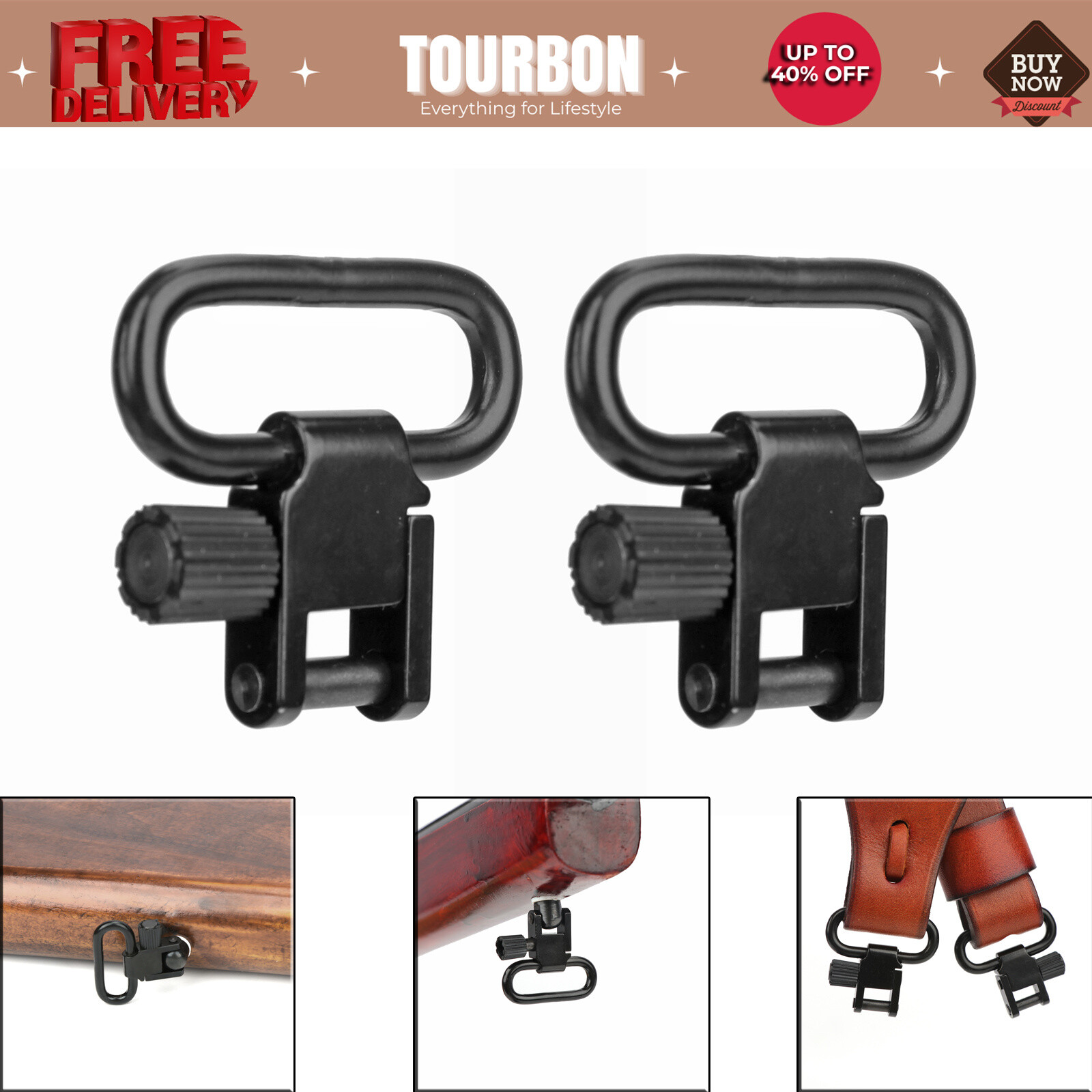Tourbon 1" Sling Swivels Quick Release Shotgun/Rifle Mounted Swivels Attachment