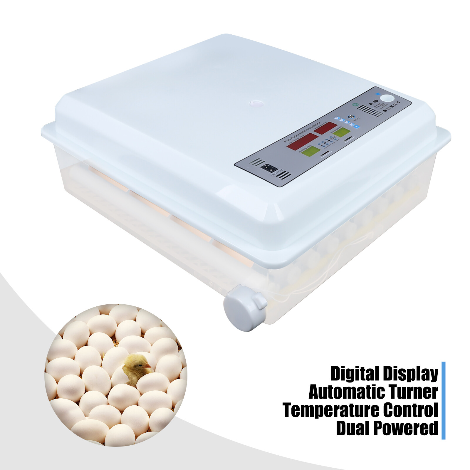 64 Eggs Digital Automatic Hatcher White Egg Incubator for Hatching Chicken Farm
