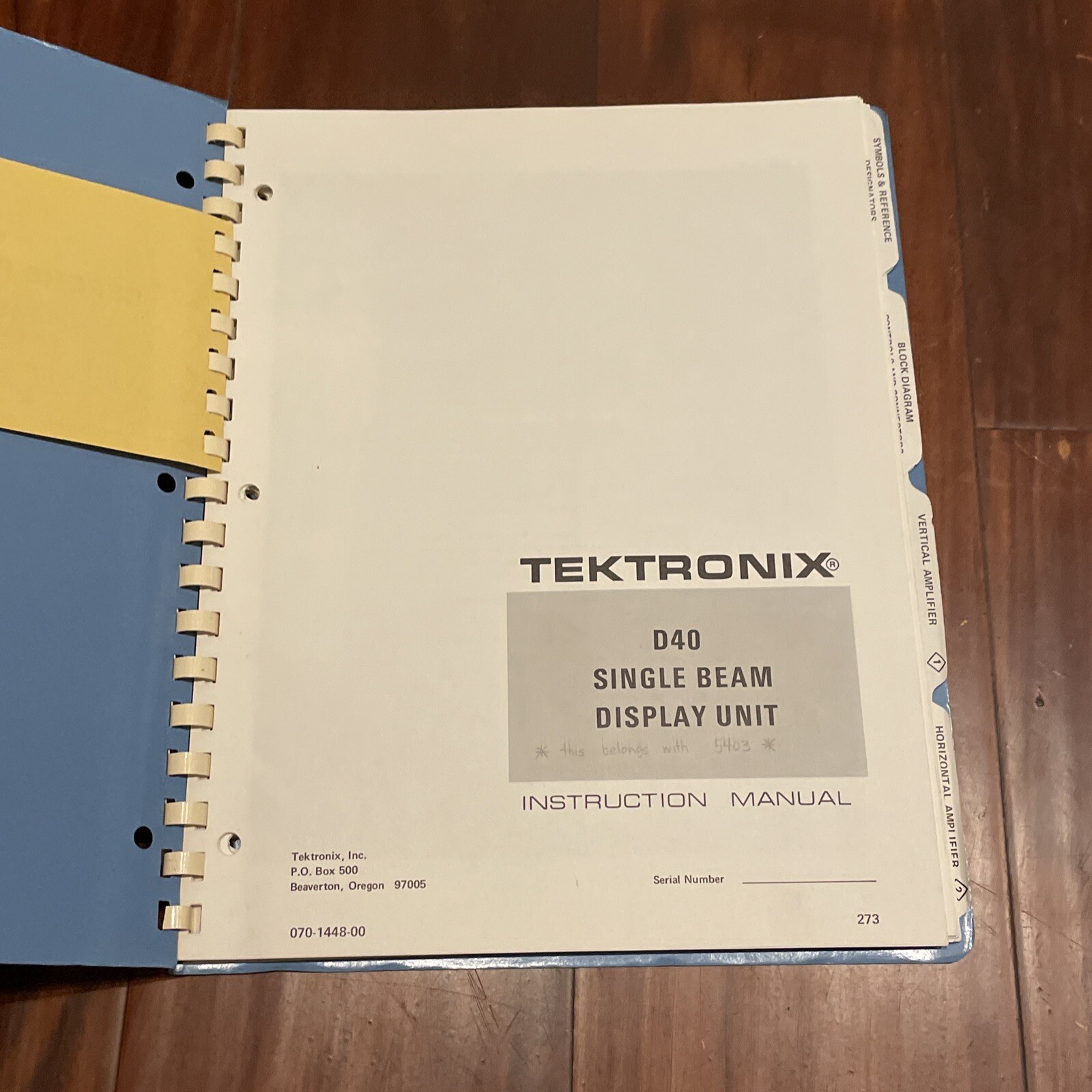 Tektronix D40 Single Beam Display Unit Instruction Manual 070-1448-00