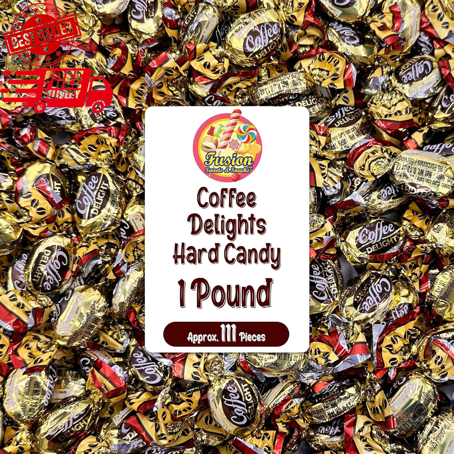 Coffee Delight - 1 Pound Bulk Bag - Coffee Candy Individually Wrapped - Hard Can