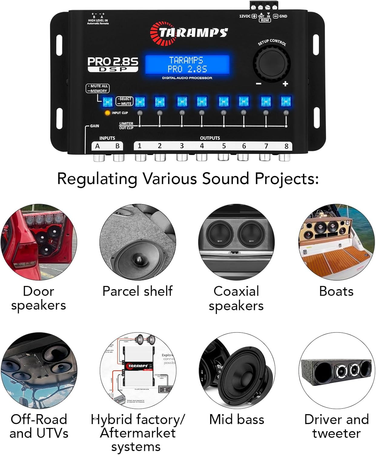 Taramps Pro 2.8S Black DSP Crossover Full Digital Signal Audio Processor and Equ
