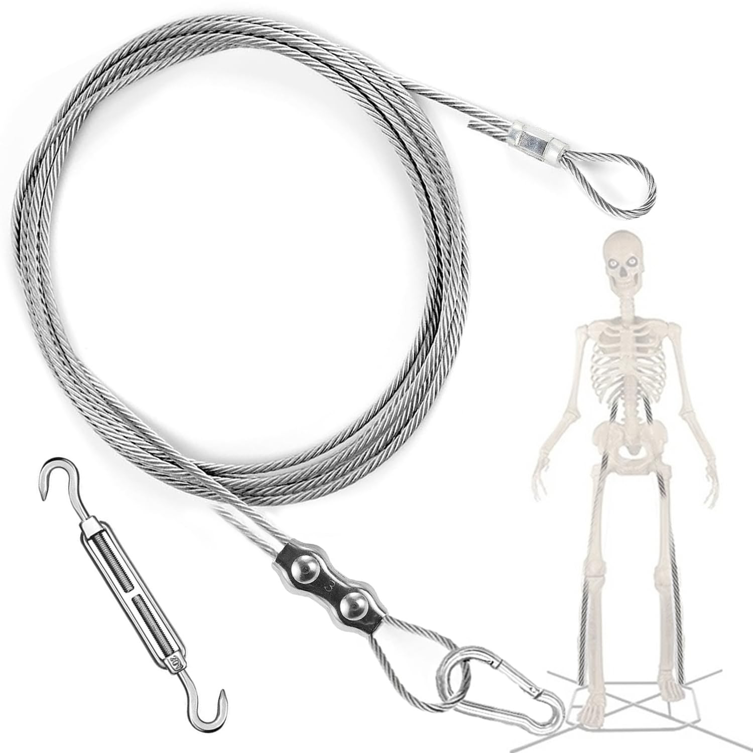 12 Ft Skeleton Part U Replacement Tether Cable Guy Wire | Adjustable Length, Rep