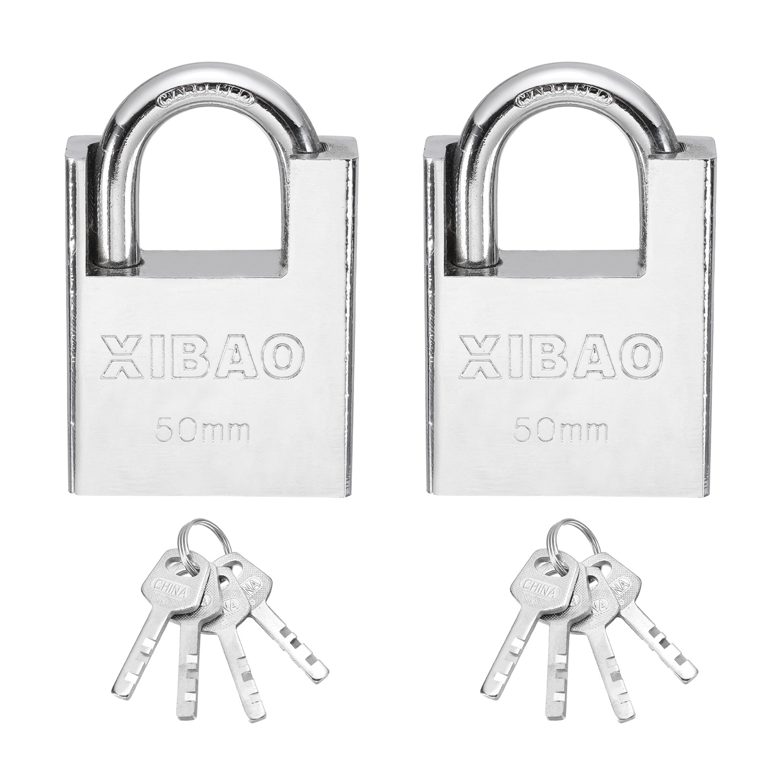 2Pcs High Security Steel Shrouded Padlock with Key, Silver(1-7/8 Inch)