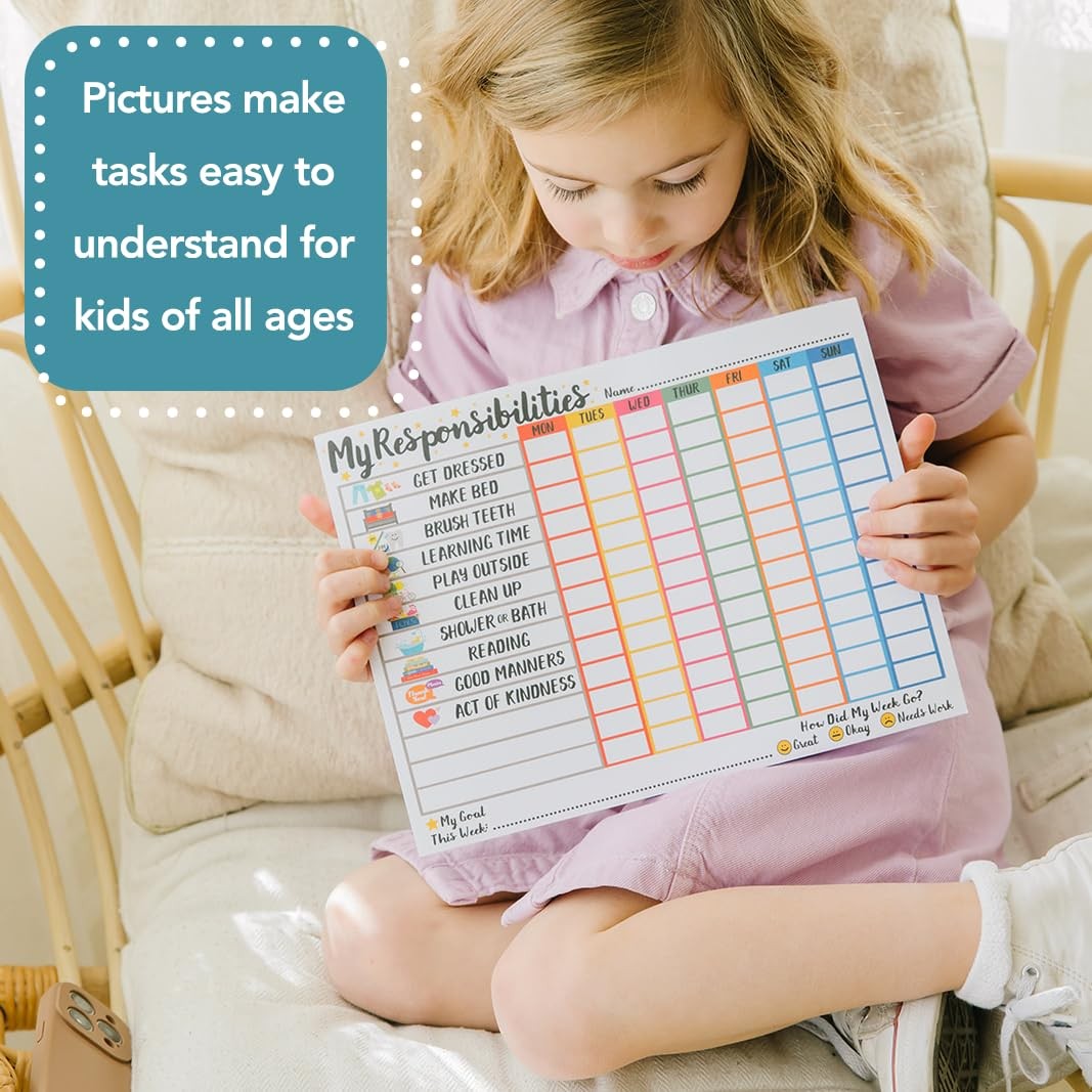 Kids Responsibility Chart Ages 3-6 Weekly Chore Routine Daily Task Checklist