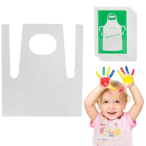 50 Plastic Disposable Aprons - 2.1ft/65cm Plastic Aprons Waterproof